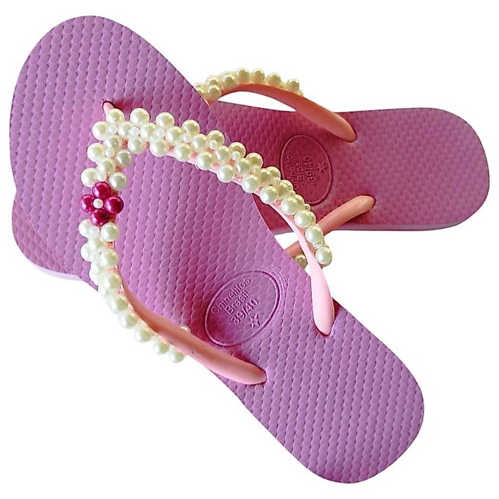 Chinelo De Borracha Decorado Com Perolas, Slim