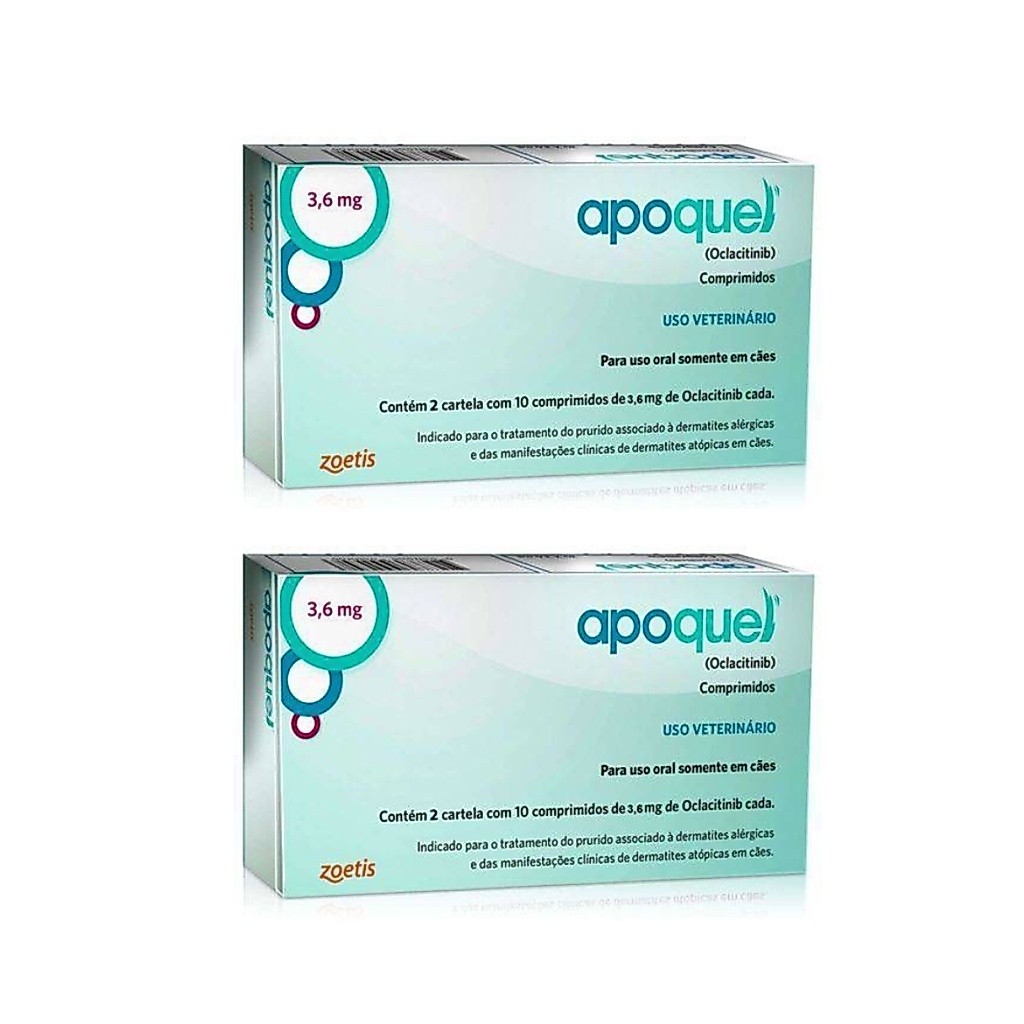 2 UNID Apoquel Dermatológico Anti Coceira Cães 3,6mg 20Comp