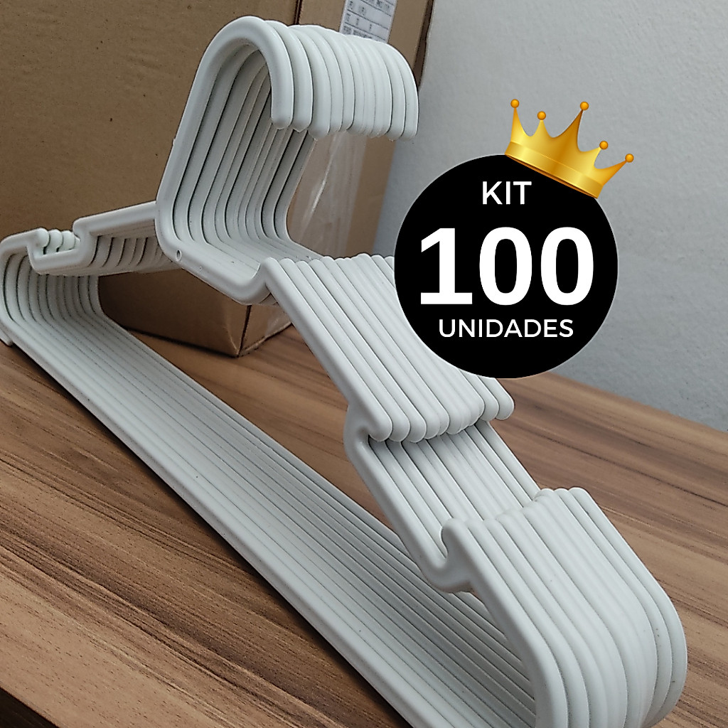 Kit 100 cabide adulto Branco para roupas atacado reforçado resistente barato 100 unidades CABIDE BRANCO