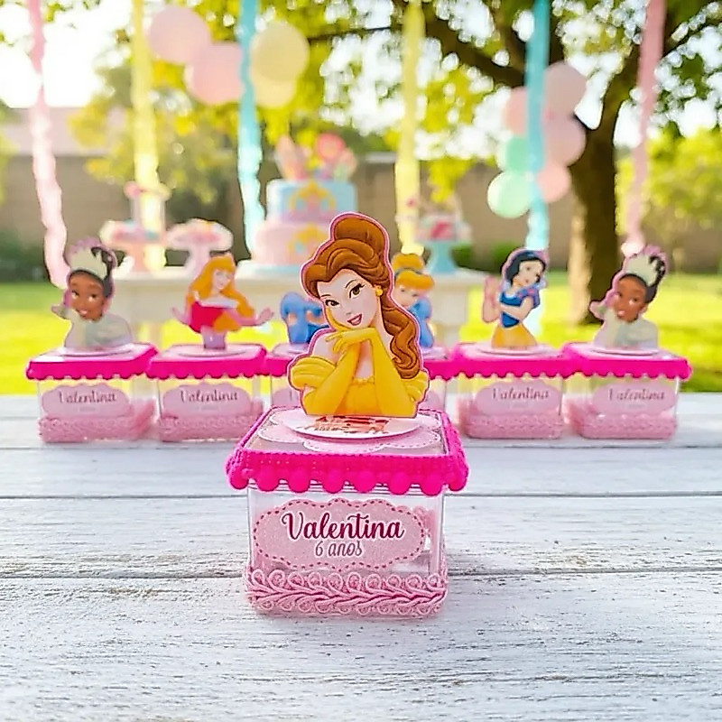 Kit 10 Caixas Acrílica 5x5 Princesas Disney Lembrancinha Personalizada Luxo | Festa Infantil