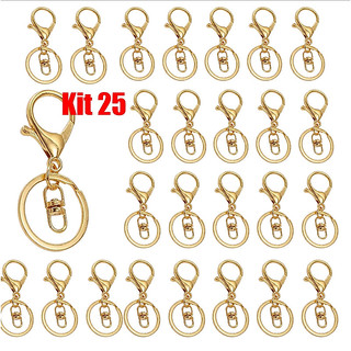 Kit 25 Argolas de Chaveiro Premium 30MM com Mosquetão Ouro/Prata