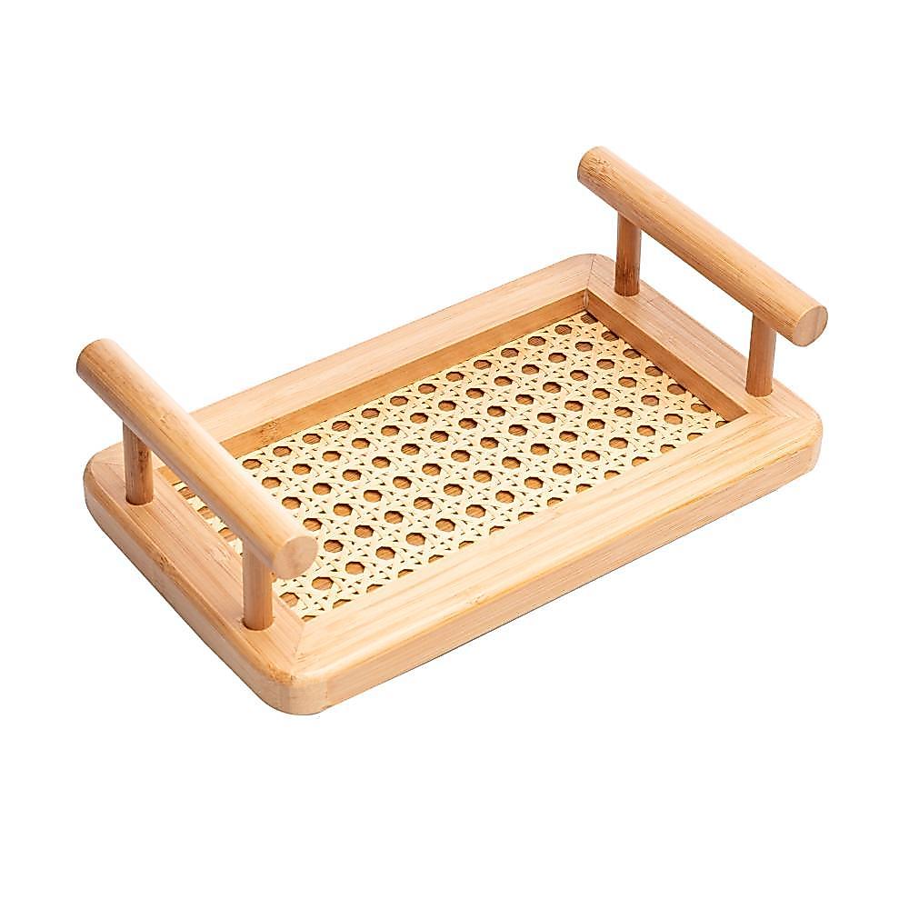 Bandeja Wolff de Bambu com Alças e Fundo em Treliça 25cm