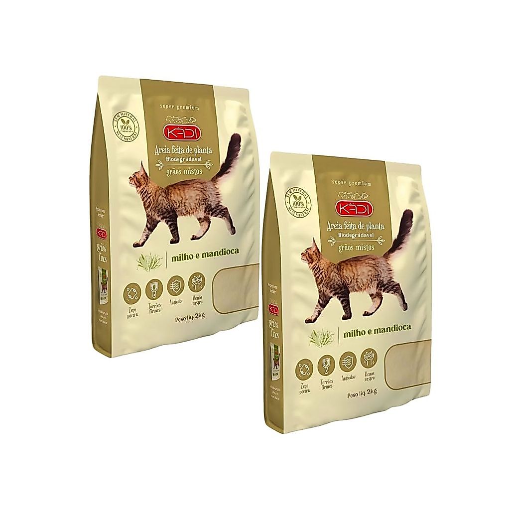 Kit 02 Unidades Areia Higiênica Gatos Grãos Mistos Kadi 2kg