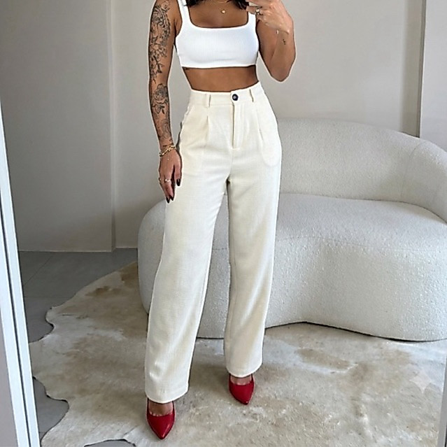 Calça Feminina Alfaiataria Premium Cintura Alta Moda Gringa Versátil 2026