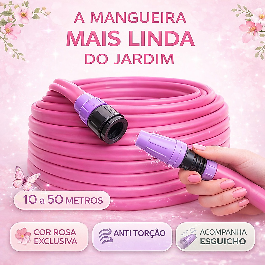 Mangueira Jardim Rosa Fosca Anti Torção Anti Dobras 10 a 50 Metros Mangueira Flexivel.