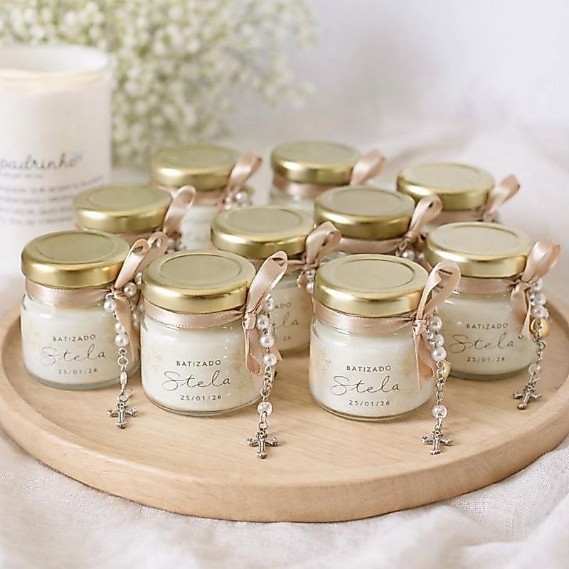 Kit com 10 Lembrancinhas Personalizadas Batizados, Aniversário, Casamento, Eventos – Velas Aromáticas