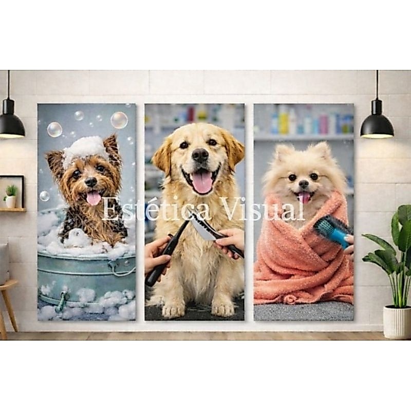 Quadro decorativo Pet shop 3 peças 60×22
