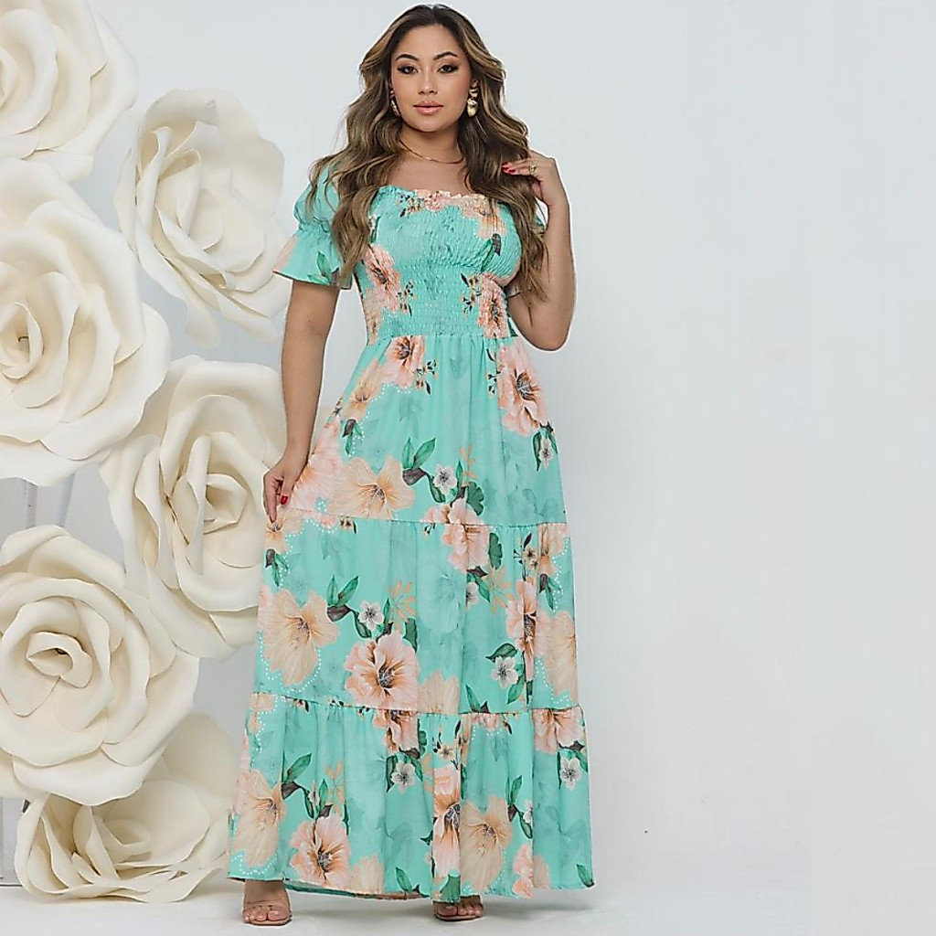 Vestido Feminino Longo Lastex 3 Marias Estampado Ciganinha Tomara Que Caia