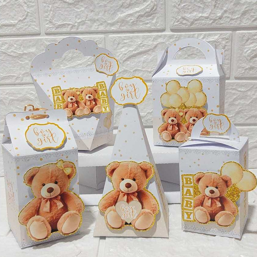 Lembrancinhas Para Chá Revelação - Urso - Ursinho - Cor Neutra  Bege - Boy or Girl - Caixinha