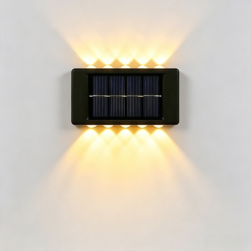 Kit 2 Arandelas Solares Slim com 2 Focos, Luminária 8/10/12 LED Luz Quente, Iluminação Externa para Casa, Jardim e Varan