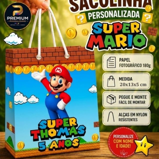 Kit 10 20 30 40 50 Sacolinhas Personalizadas vários temas, Mario, Bita, Sonic, Fazemos qualquer tema