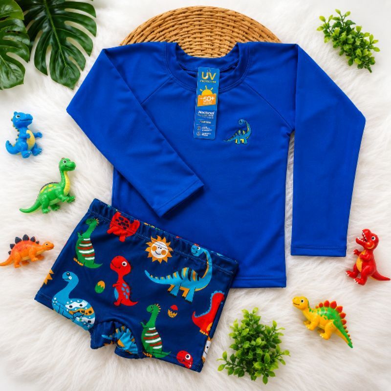 conjunto sunga infantil + camisa proteção uv50+ praia piscina natação dinossauros