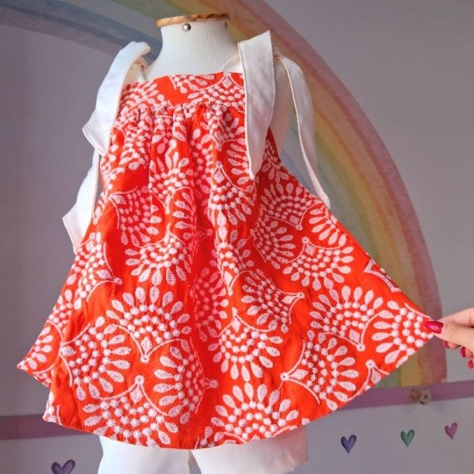 Conjunto Infantil Menina Bordado Brim Bordado Alça de Amarração