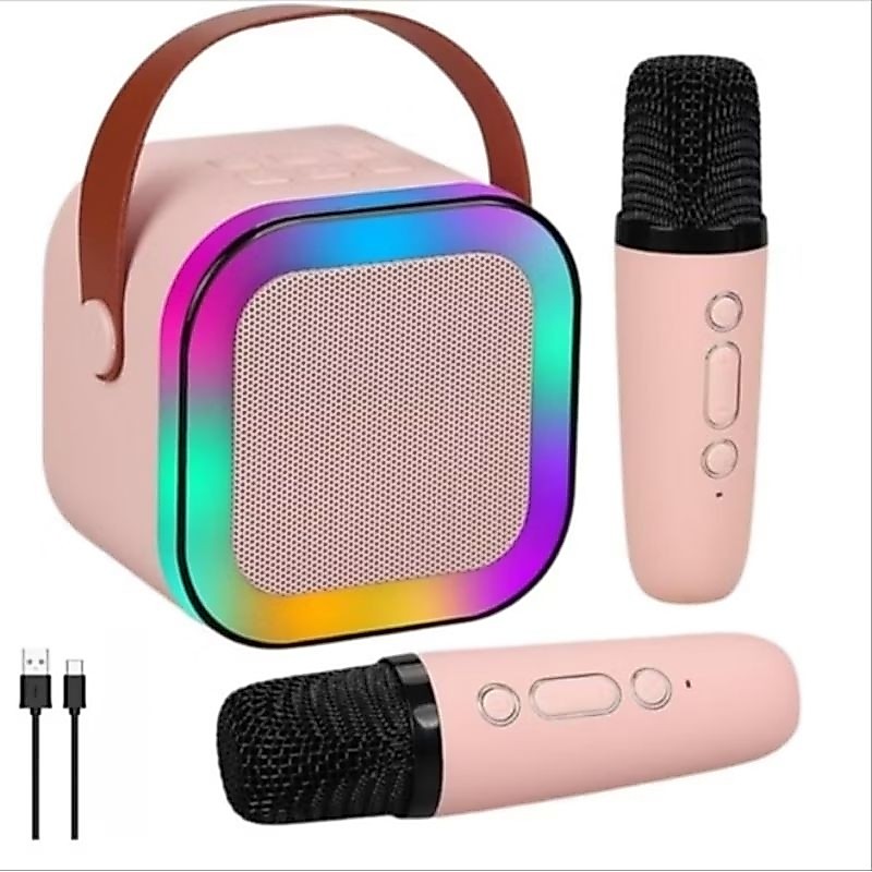 Caixinha Som Karaokê 2 Microfones Bluetooth Infantil Rosa 127/220v