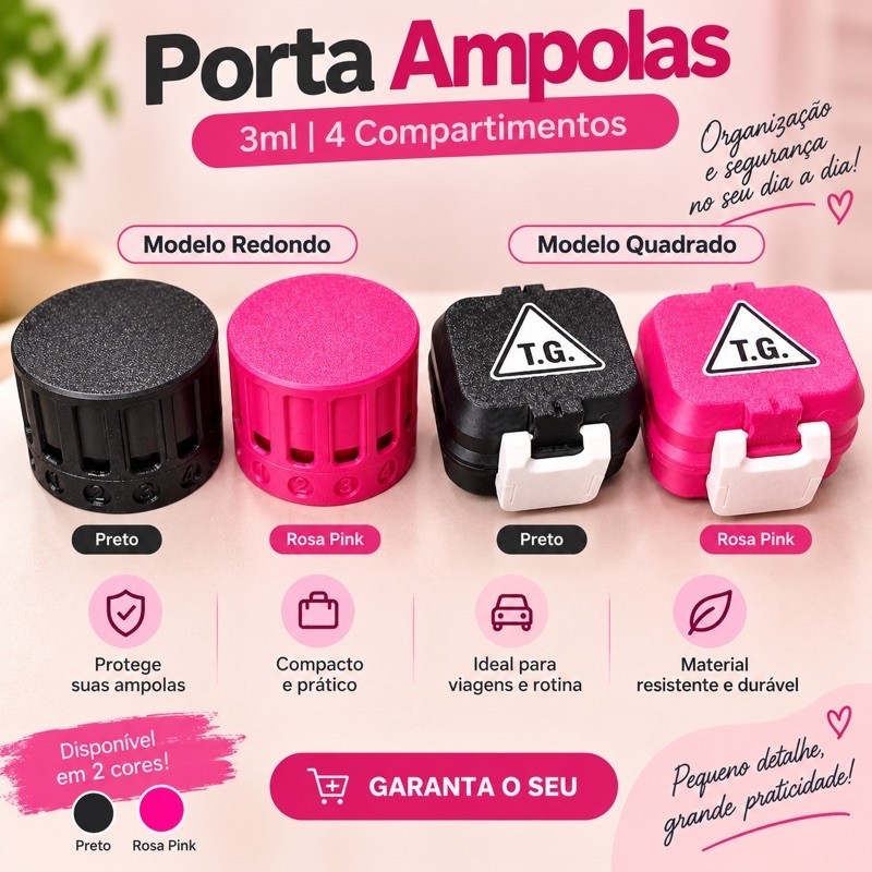 Porta Ampolas 3ml 4 Compartimentos Organizador Peptídeos Trizer Tampa Transporte Seguro Remédios