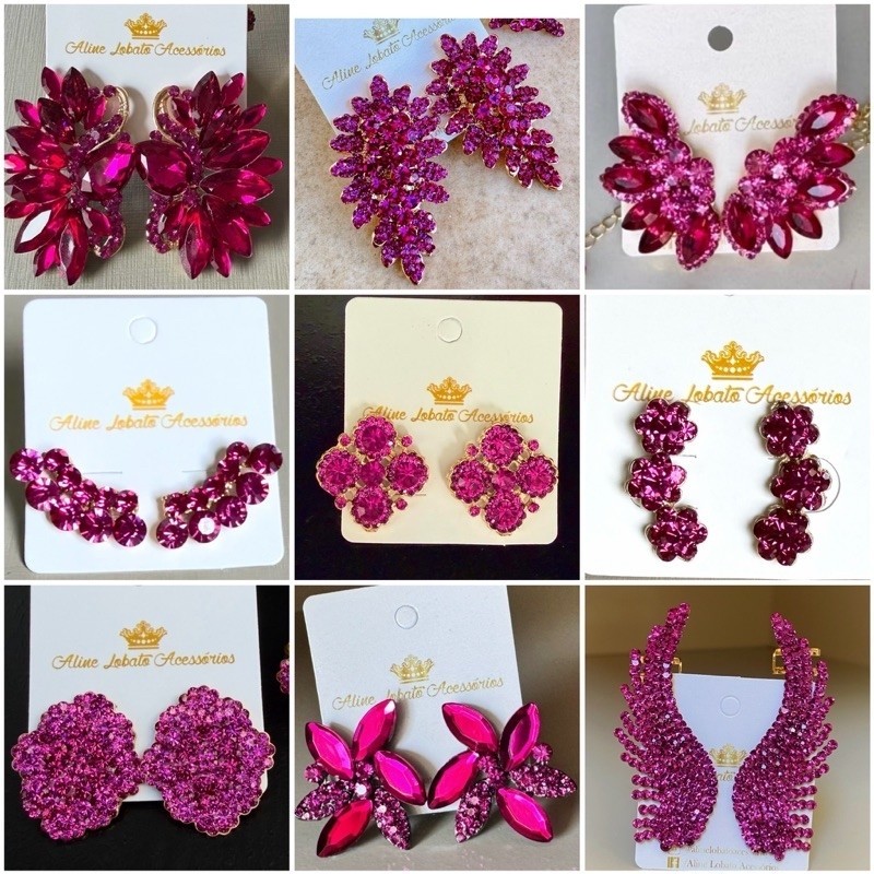 Brinco Pink Fucsia de Festa Pedrarias para Madrinhas e Formandas Avulso