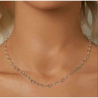 Colar Shoker Feminina Prata Elos de coração Em TODA AÇO INOX Antialérgica com Extensor (+ MIMO Brinco Aço Inox)