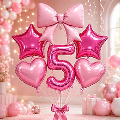 Kit Balões Rosa Pink Número Laço Estrelas Decoração Festa Aniversário Menina