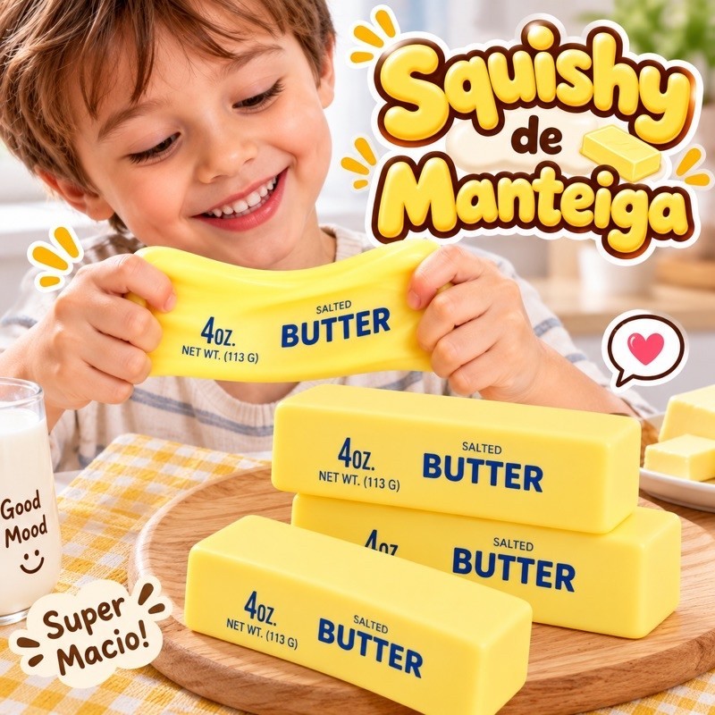 Brinquedo Squishy Butter Barra de Manteiga Antiestresse Super Macio de Apertar