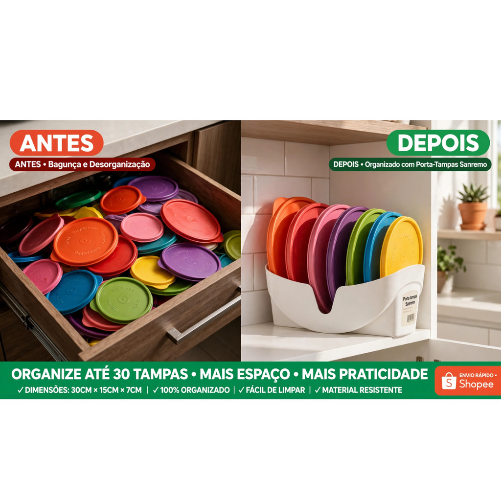 Organizador Porta-Tampas Sanremo 30cm para Armários de Cozinha