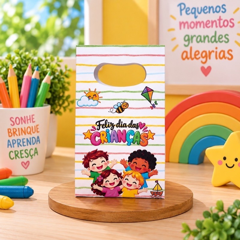 MONTE EM CASA - Sacolinha Surpresa Personalizada Feliz dia das Crianças -Tamanho PP-Festa Infantil–Lembrancinha