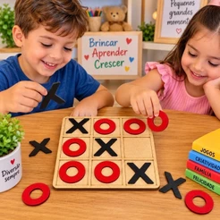 Tabuleiro JOGO DA VELHA 18X18 CM BRINQUEDO EDUCATIVO, para crianças, escola, MDF COLORIDO