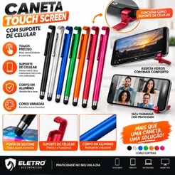 Caneta Touch Screen com Suporte para Celular Caneta para Escrever e Tocar na Tela Cores Sortidas