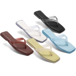 Rasteira Feminina Lumiss Jelly Chinelo de Dedo Bico Quadrado Tira Transparente Vinil Confortável