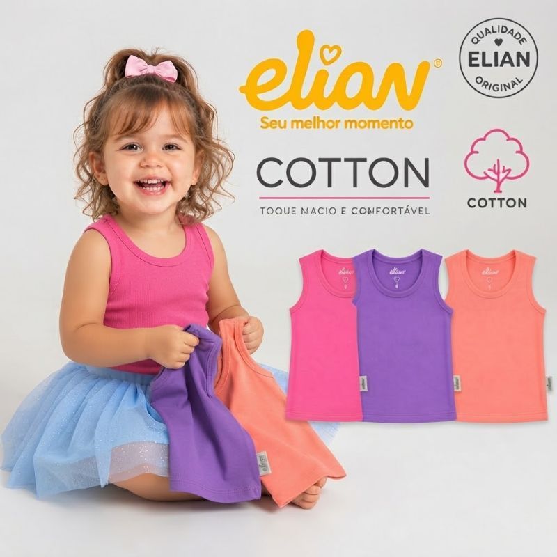 Blusa Regata infantil Menina Elian coton moda menina linda básica