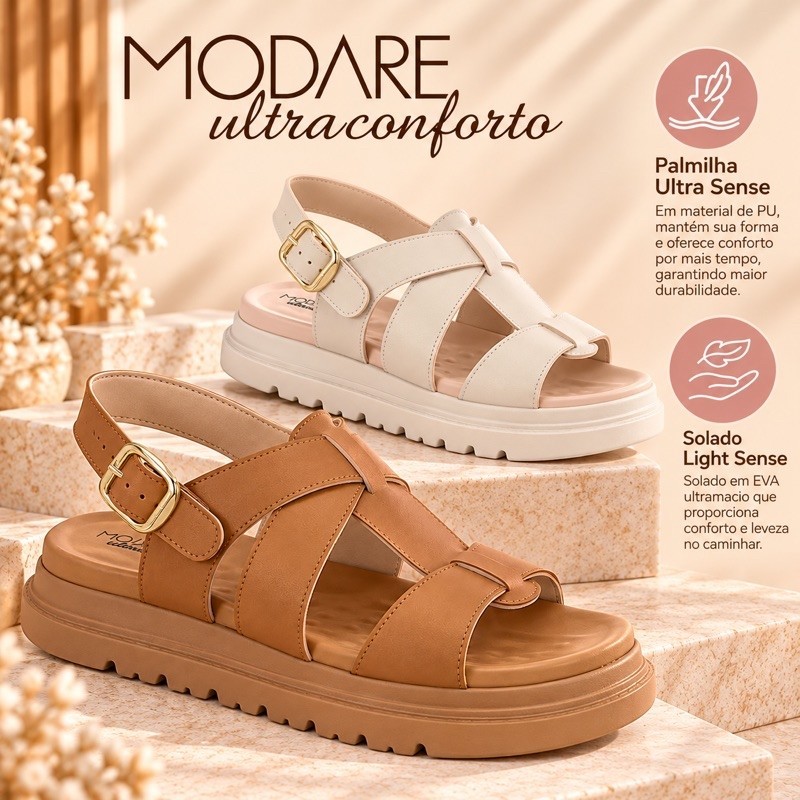 Sandália Modare UltraConforto Feminina Flatform Plataforma Tratorada Confortável Casual Original