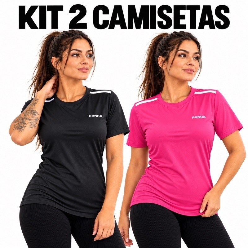 Kit 2 Camisetas Femininas Dry Fit Proteção UV Academia Fitness Corrida Secagem Rápida Tecido Premium