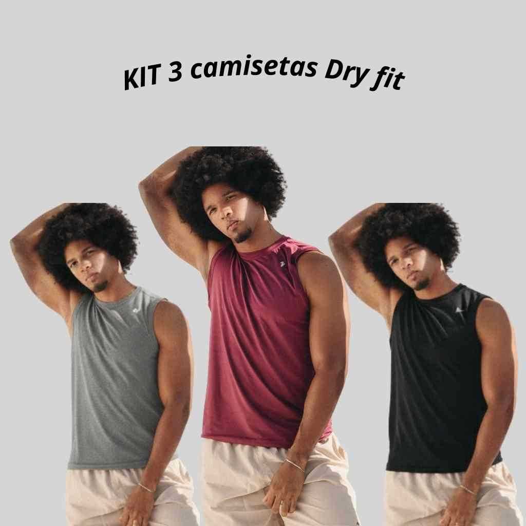 KIT 3 Camisetas Regatas Dry Fit Masculino Academia Tecido Leve Musculação e Treino Caminhada