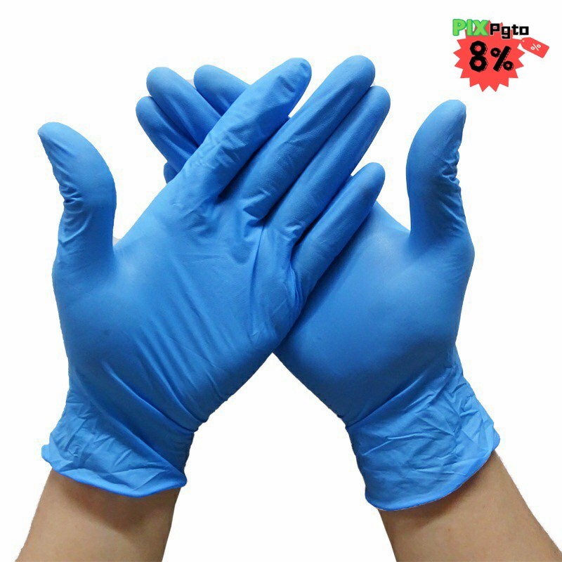 Luva Nitrílica Descartável Sem Pó  Azul Alta Elasticidade e Qualidade Premium