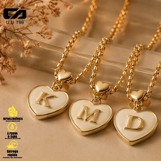 Colar Dourado Feminino com Coração e Letra A-Z – Presente Ideal para Mulheres