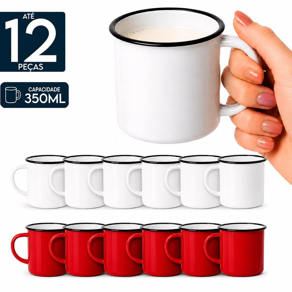Canecas Color Retrô Xícaras Esmaltadas Café Chá Caneca 350ml Esmaltada Agata Retrô