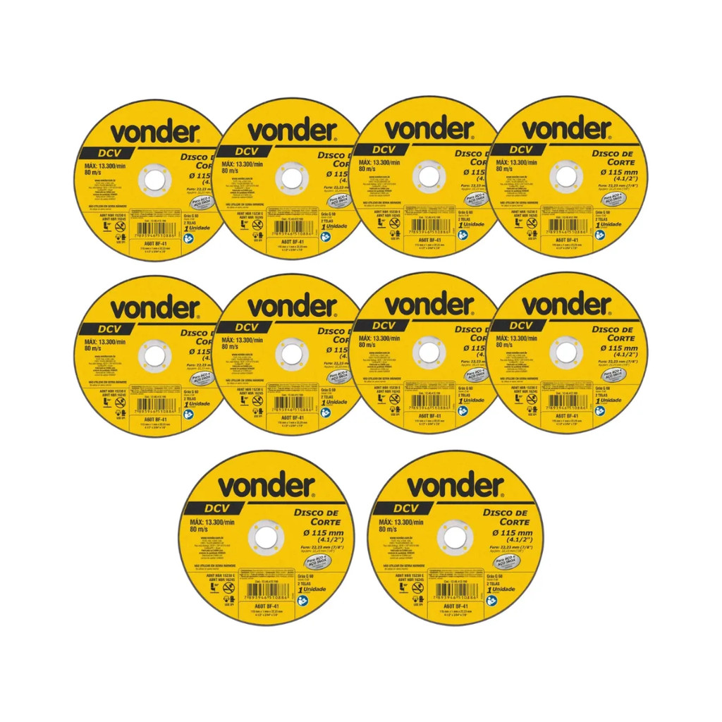 Kit 10 Discos De Corte 115mm X 1mm X 22,23mm Esmerilhadeira