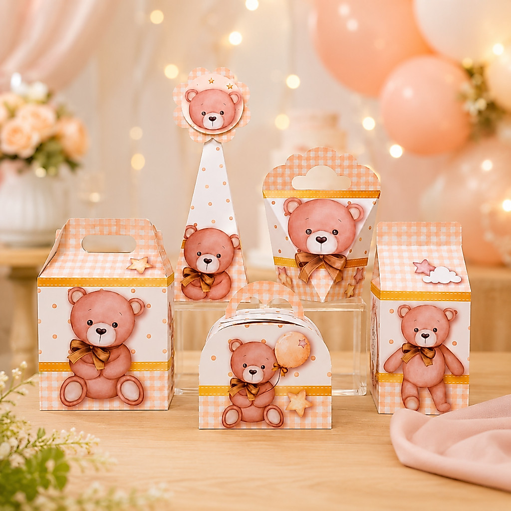 Kit Chá Revelação Ursinho Bege | Lembrancinhas para festa – Caixinhas festa infantil - Pegue e Monte