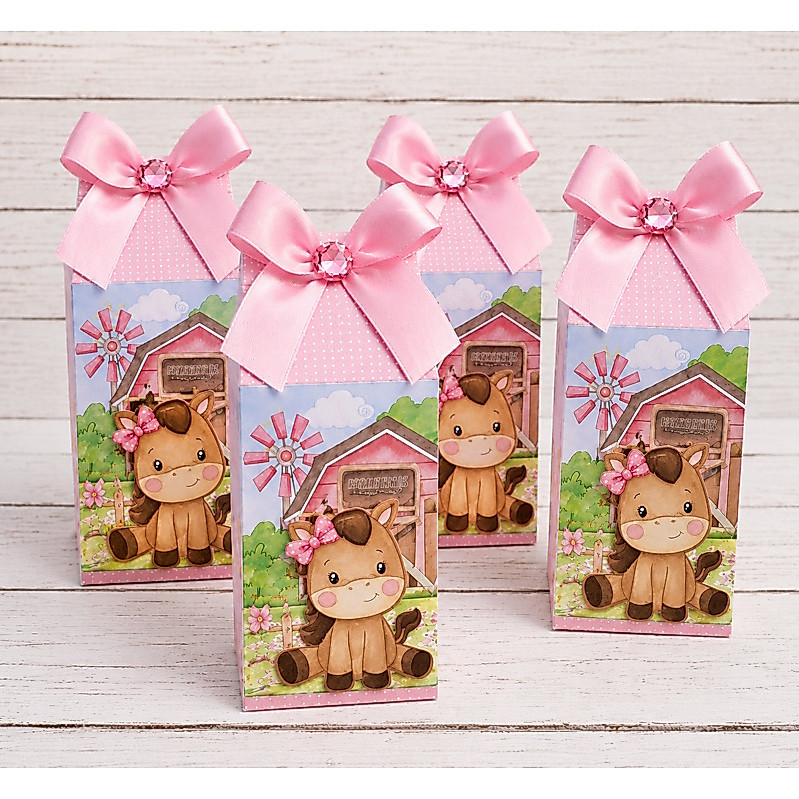 Kit Lembrancinha Fazendinha Rosa Encantada 30 Unidades Caixinhas Personalizadas Festa Infantil