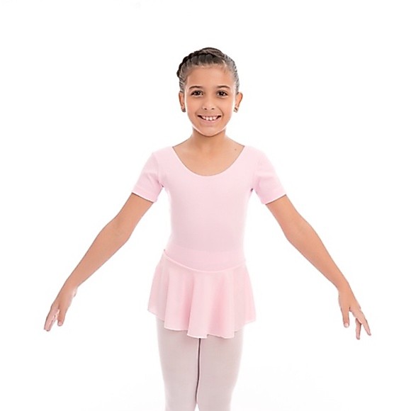 Collant Colan Body Ballet Balé Uniforme - 1/2 Manga Com Saia