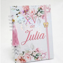 Caderno de Mensagens 15 Anos Personalizado com Nome | Livro de Assinaturas Festa 15 Anos Floral