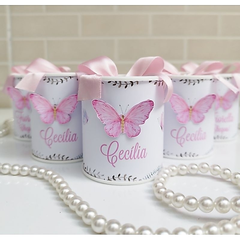 Tubolata Personalizada 7x6 Jardim Borboletas Rosa Lembrancinha Maternidade Festa Infantil  Bebê