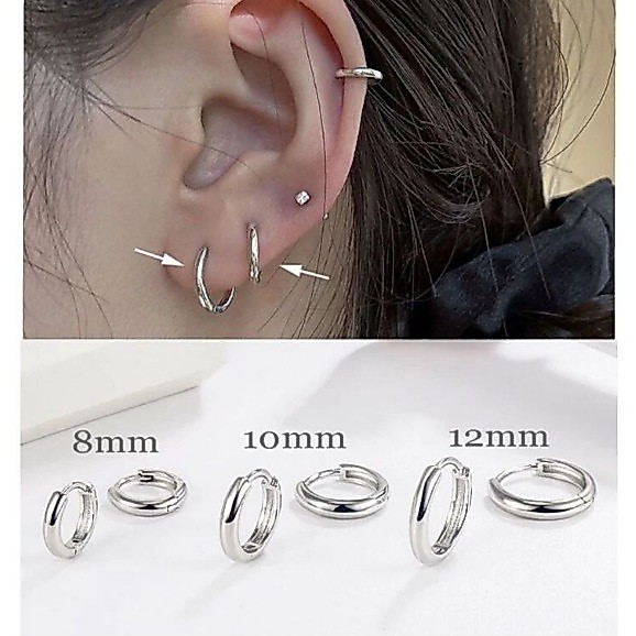 1 par brinco masculino feminino argola prata prateado banhado não escurece grande maior antialérgico 12mm argola fina