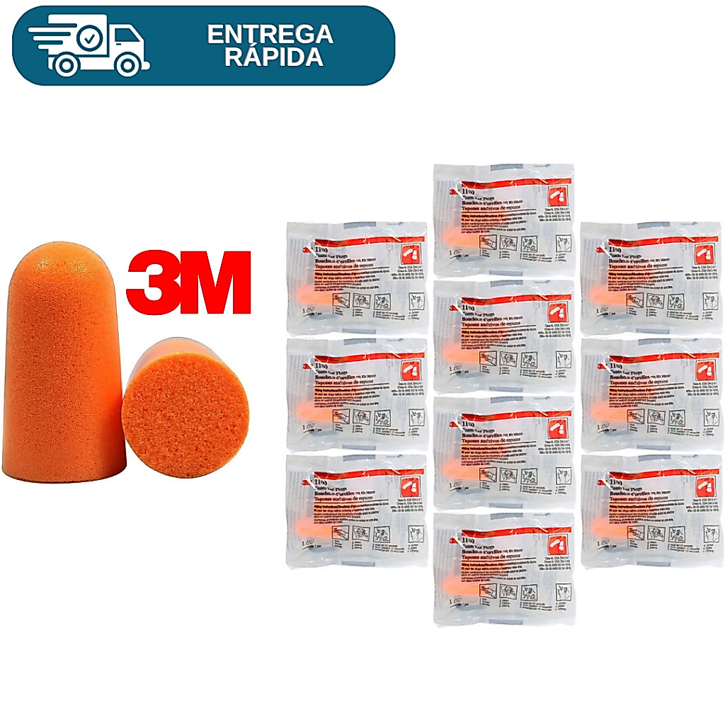 Imagem Kit 10 Protetor Auricular Plug De Espuma 3M 1100 Sem Cordão Abafador Tampão Ouvido Para Dormir