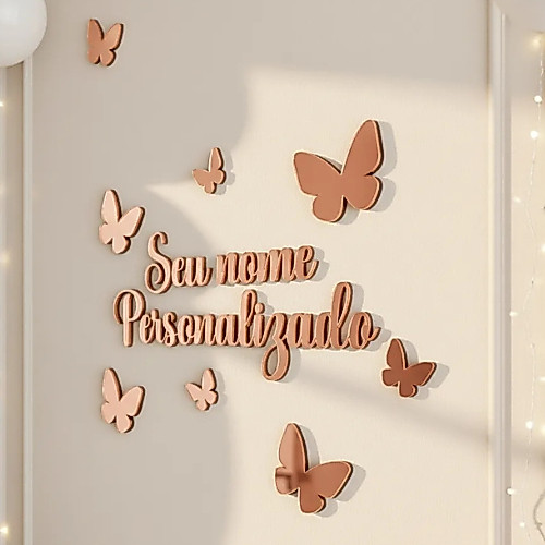 Nome Personalizado em Acrílico Decorativo Parede Rose Prata e Dourado