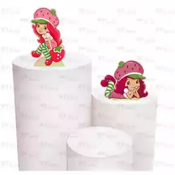 Kit de Display 2 de 20cm Totens para Decoração de Festa Moranguinho em MDF Cortado a Laser