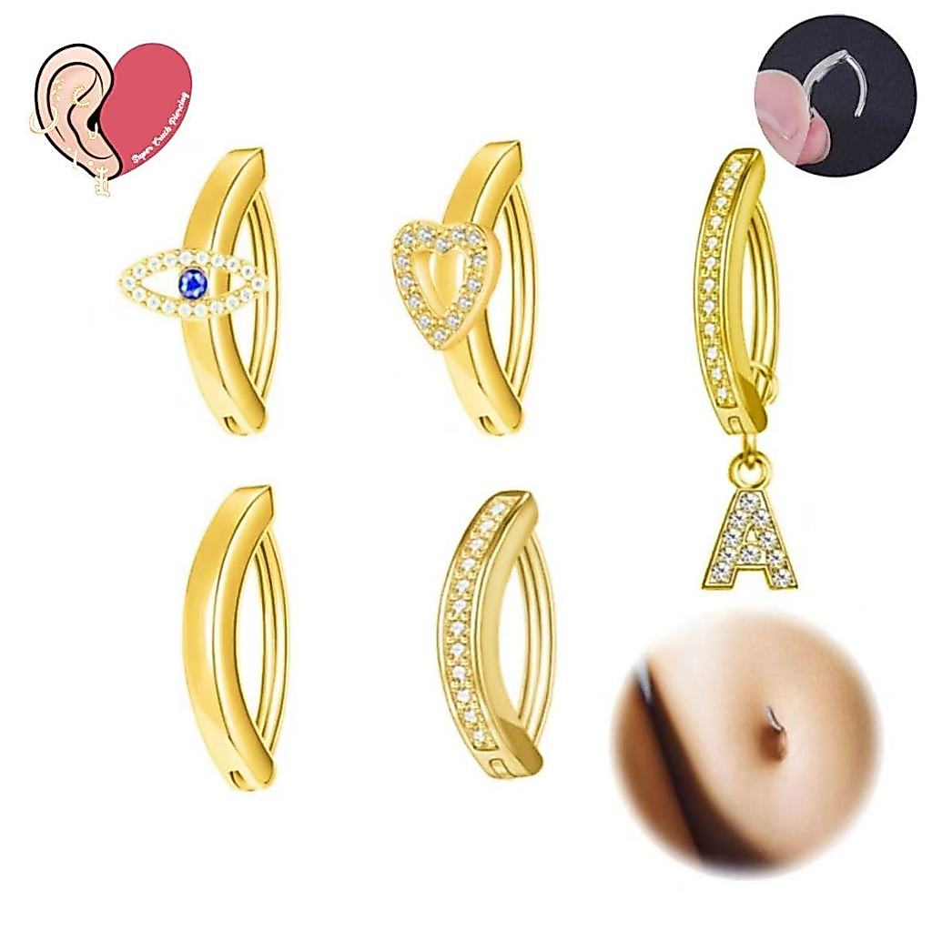 Piercing Argola Click Para Umbigo Aço Cor Dourado/Prata KA920