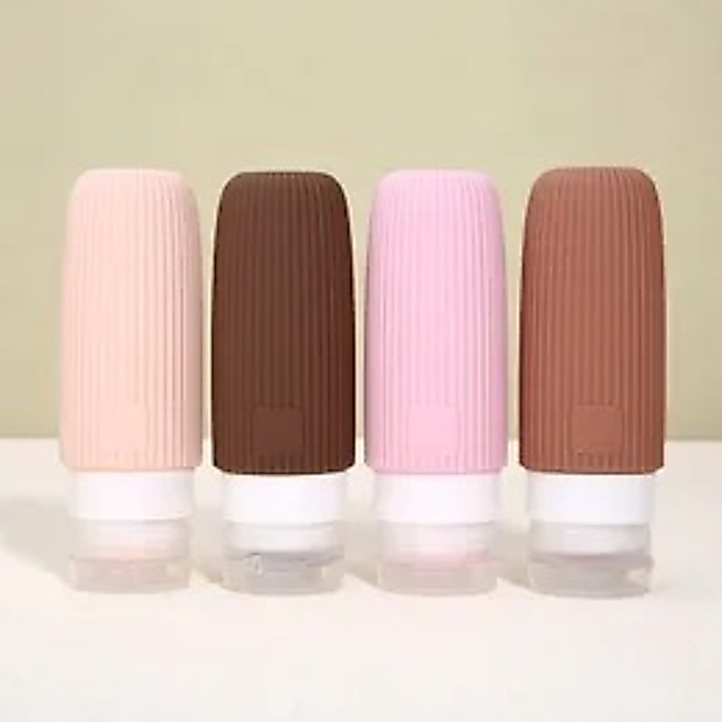 Kit Frascos Dispenser 90ML Silicone Para Viagens Estojo Transparente Cosméticos