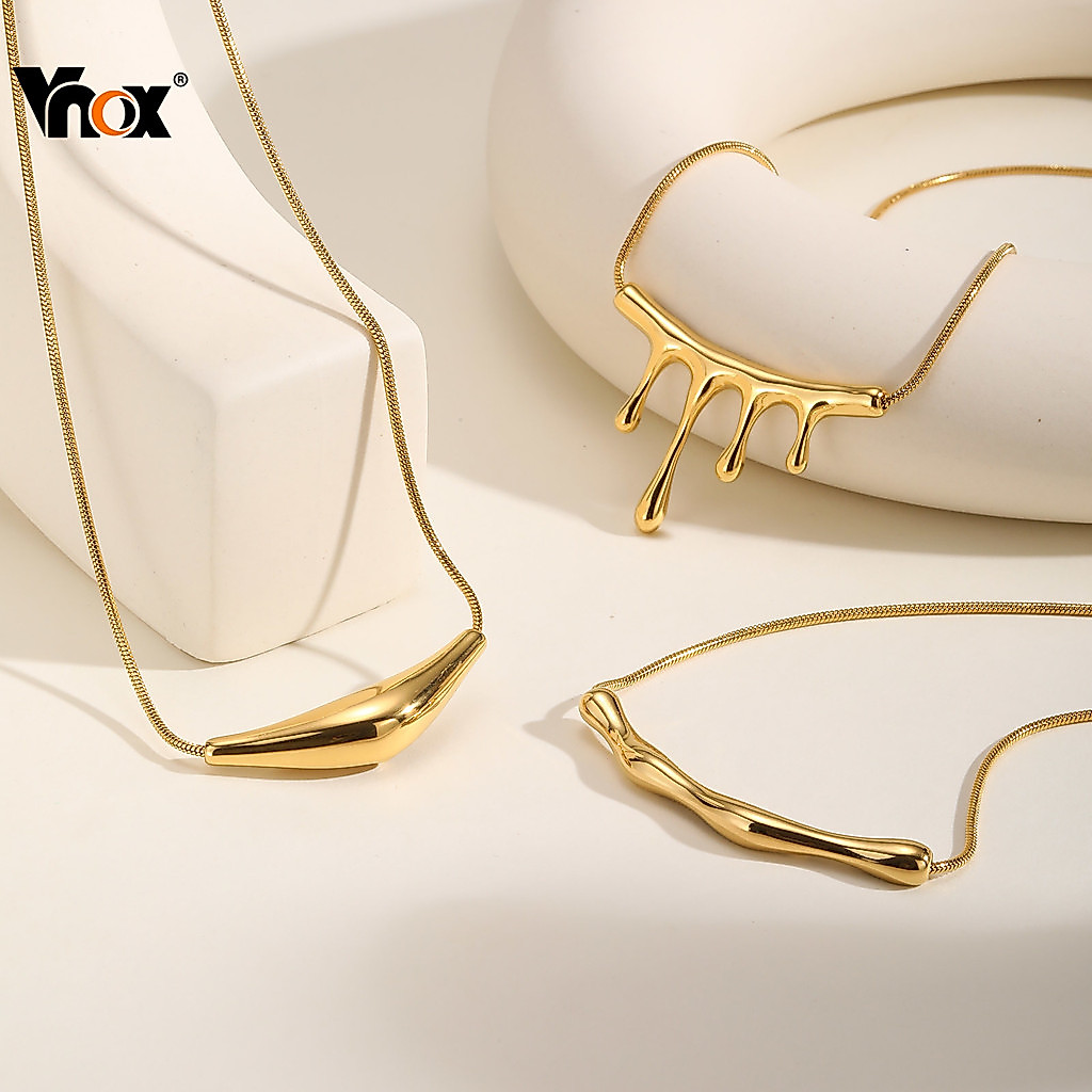 Colar Com Pingente Geométrico Irregular De Ouro 18K Vnox Para Mulheres , De Aço Inoxidável , Joia Que Não Mancha , Prese