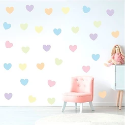 Adesivo De Parede Infantil 54 Corações Tons Pastel Quarto - Kit Coração