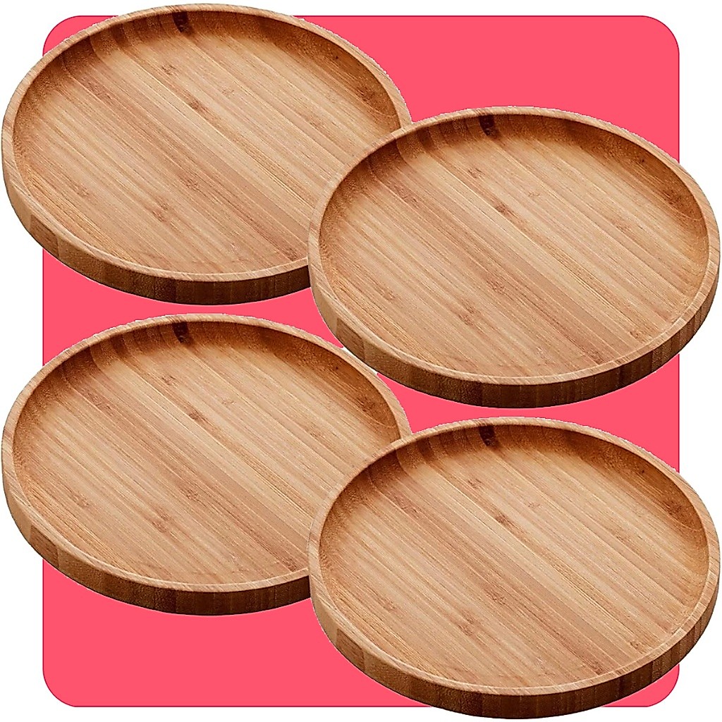 Bandeja de Bambu Redonda 20cm Decorativa Mesa Posta Servir Petiscos Queijo Churrasco Lyor
